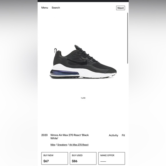 Nike Air Max 270 React W7 “Black White” - Picture 9 of 10